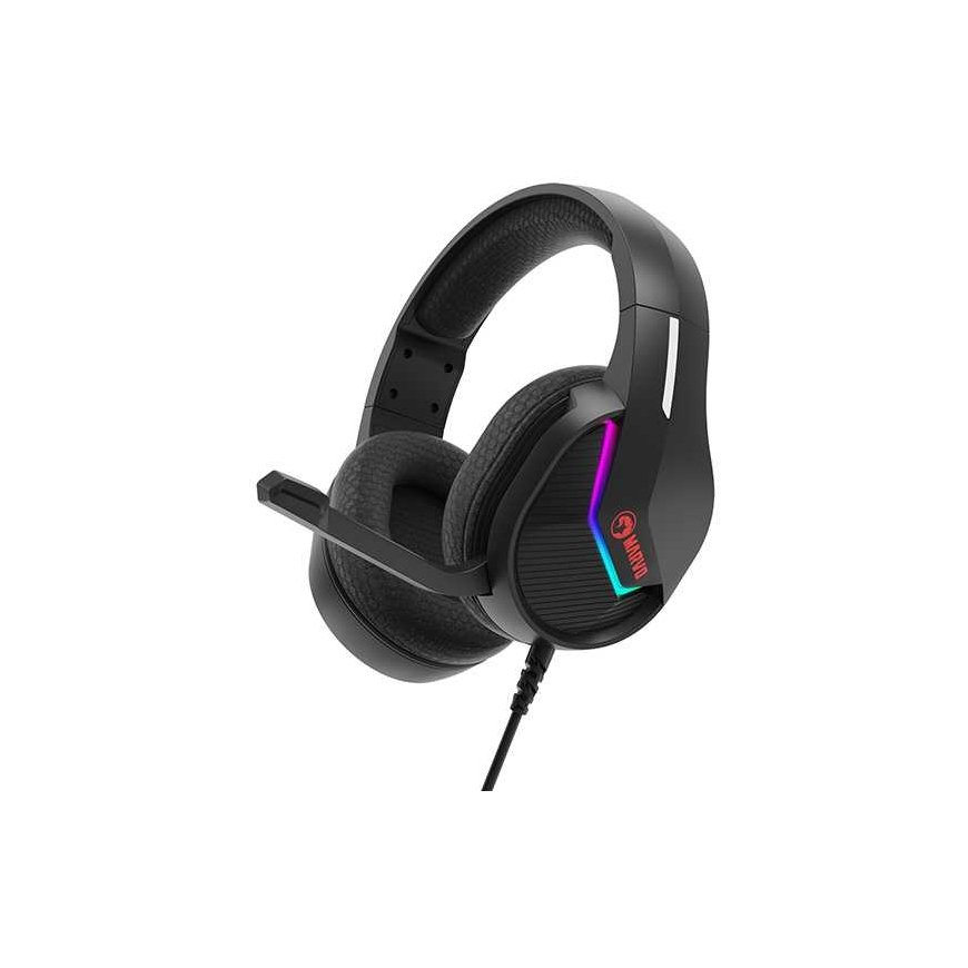 Headphones Marvo H8618, headphones with microphone, volume control, black, 2.0, podświetlane, USB – 2