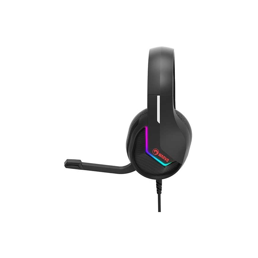 Headphones Marvo H8618, headphones with microphone, volume control, black, 2.0, podświetlane, USB – 3