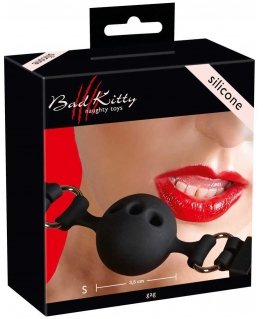 Bad Kitty - Black Silikonowy Knebel Z Otworami Mały