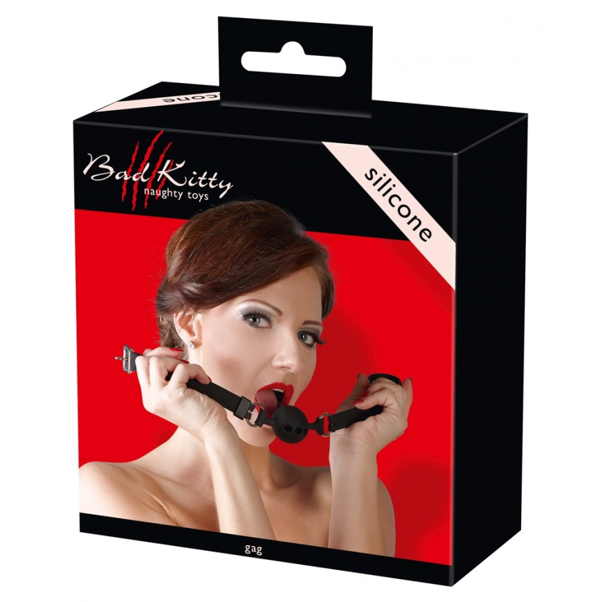 Bad Kitty - Black Silikonowy Knebel Z Otworami Mały – 5