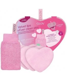 Glov Velvet Lips & Ever Clear Skin Set Lip Peeling Glove + Heart-Shaped Reusable Cotton Pads