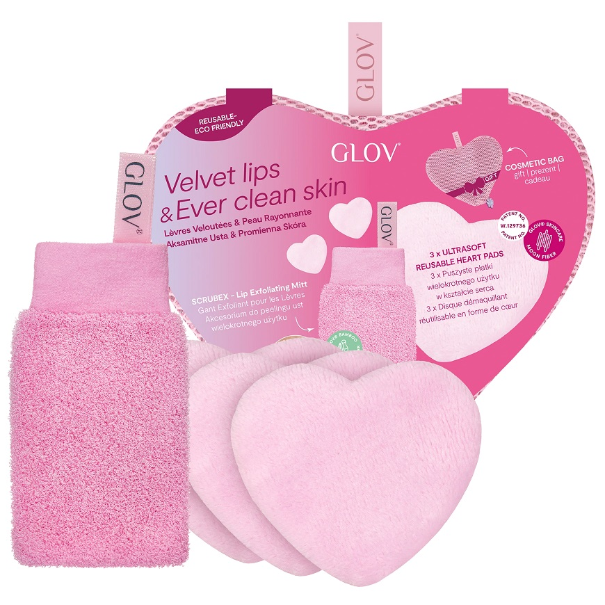 Glov Velvet Lips & Ever Clear Skin Set Lip Peeling Glove + Heart-Shaped Reusable Cotton Pads – 2