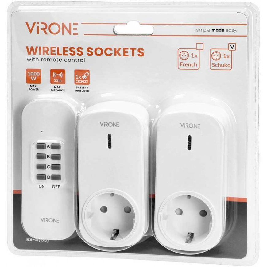 Orno 2+1 remote controlled wireless socket set, Schuko – 2
