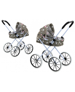 Lean Toys Doll Stroller Large Wheels Foldable Stars Gray