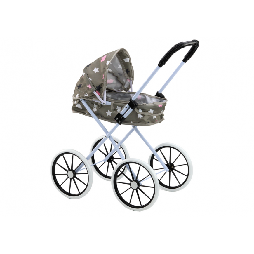 Lean Toys Doll Stroller Large Wheels Foldable Stars Gray – 2