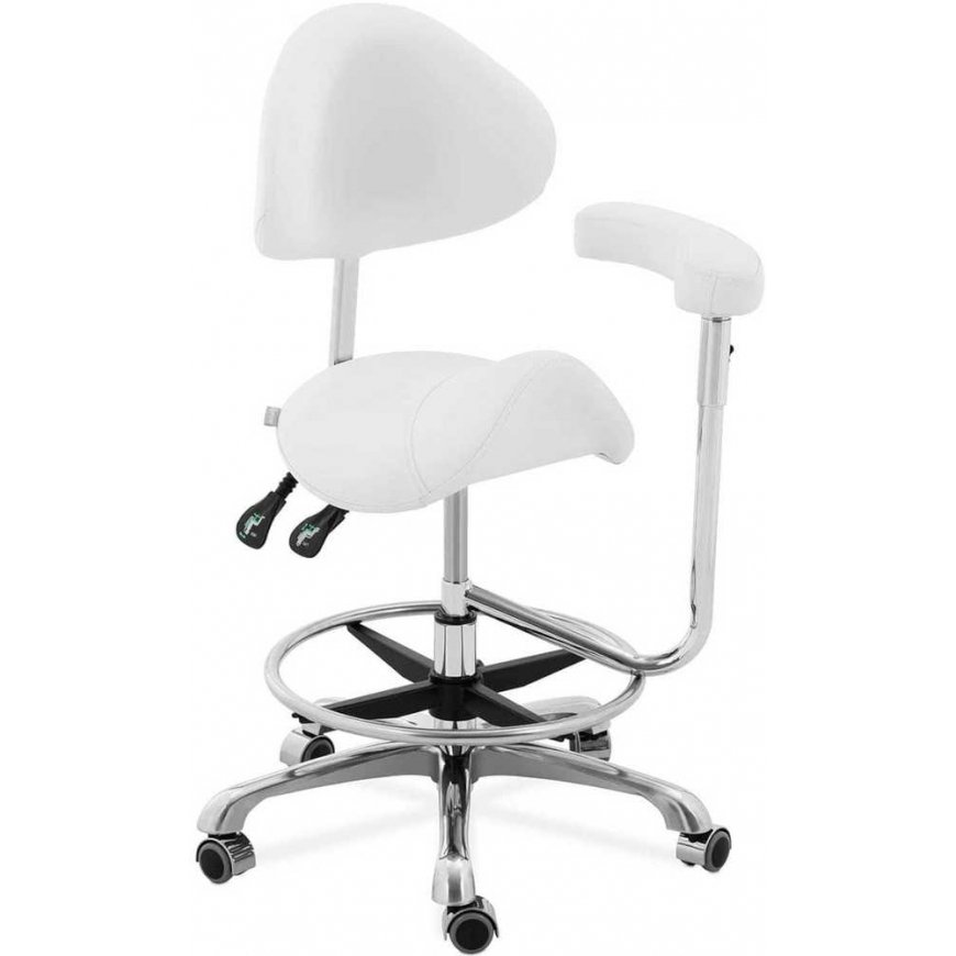 Physa WUPPERTAL cosmetic saddle chair with adjustable backrest and armrest - white – 2