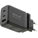 Tellur GaN 65W 3-port wall charger, 2xUSB-C + USB-A, EU,UK,US, black