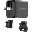 Tellur GaN 65W 3-port wall charger, 2xUSB-C + USB-A, EU,UK,US, black