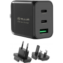 Tellur GaN 65W 3-port wall charger, 2xUSB-C + USB-A, EU,UK,US, juodas