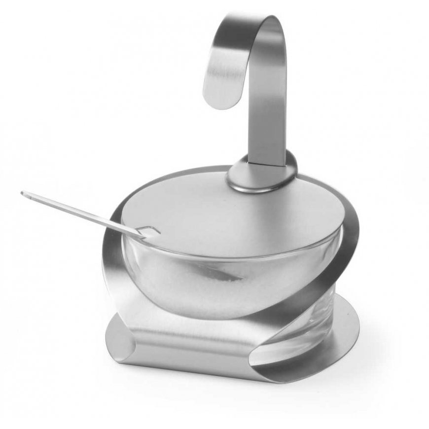 Sugar bowl made of glass and stainless steel with a spoon. 130mm height 90mm - Hendi 465370 – 2