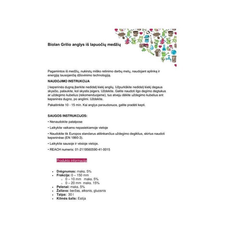 Kepsninės anglys Biolan, 30 l – 2