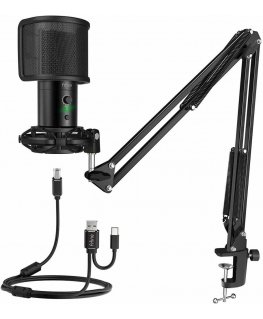 Fifine Technology Komplektas: Kondensatorinis Mikrofonas FIFINE T683 Juodas (Juodas) + LAIKIKLIS + POP FILTRAS