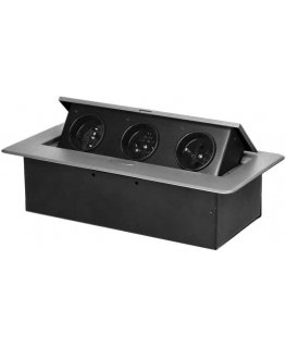 Furniture socket with flat milled edge, 3x2P+Z, silver
