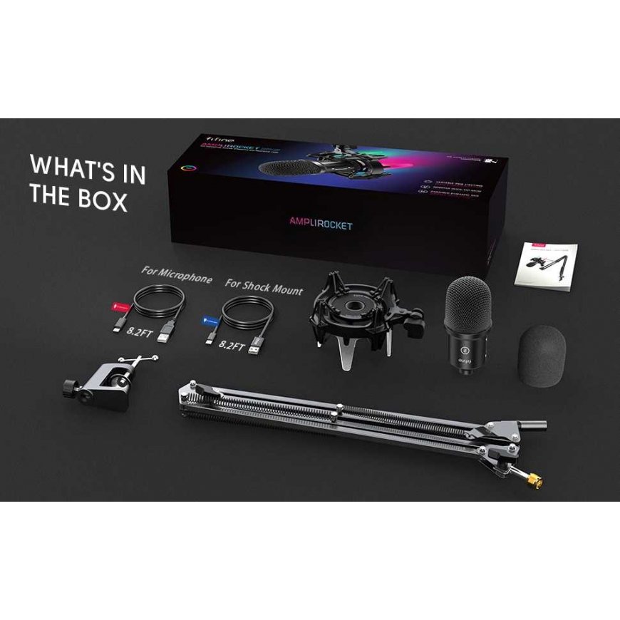 Fifine Technology Komplektas: Kondensatorinis Mikrofonas FIFINE K651 RGB Juodas (Juodas) + LAIKIKLIS – 2