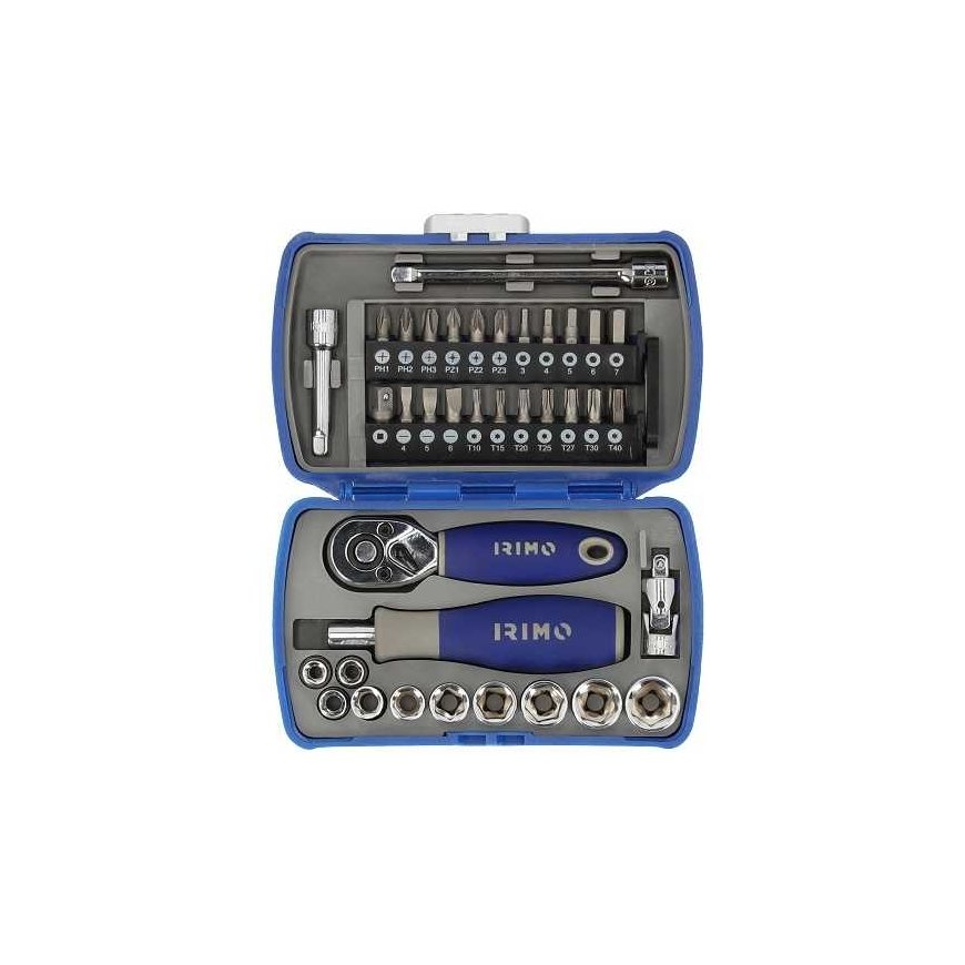 rinkinys 37 vnt. antgaliai, lizdai ir priedai 1/4", IRIMO [109-37-4] – 3