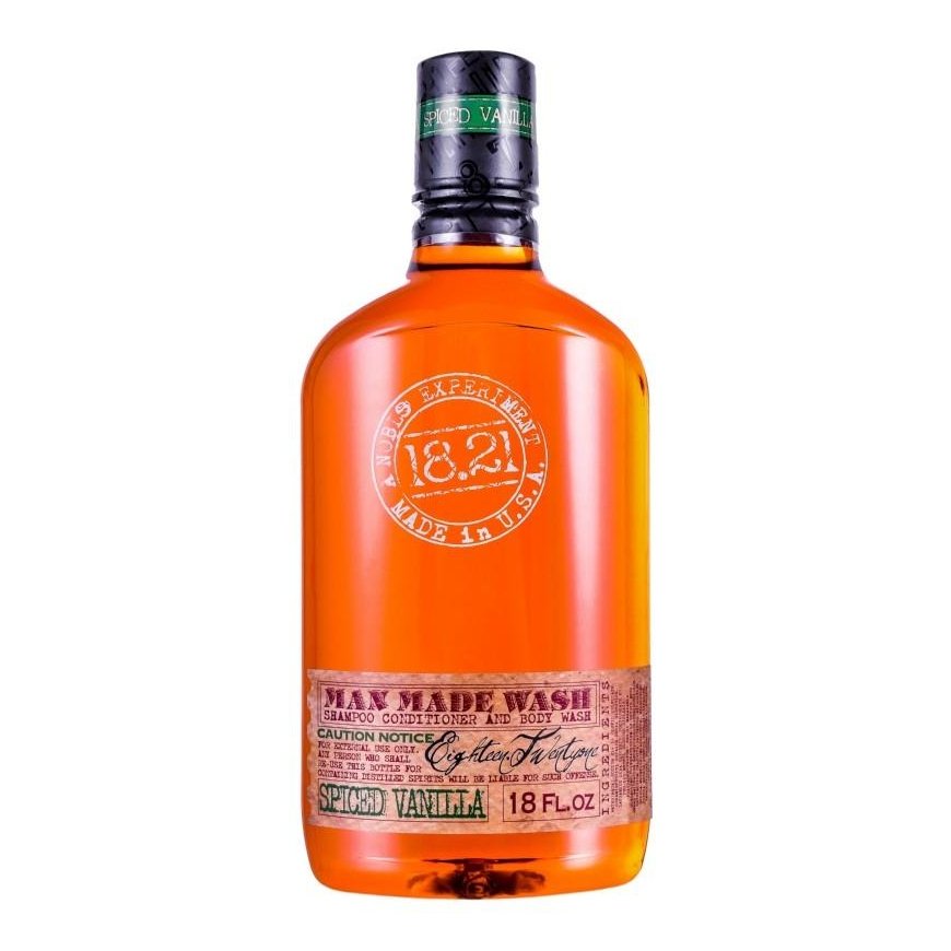 18.21 Man Made Wash Spiced Vanilla daugiafunkcė priemonė vyrams 3in1: šampūnas, kondicionierius ir kūno prausiklis viename, 530