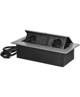 Orno Furniture socket recessed into the table top with a flat milled edge, USB charger and 1.5 m cable, 2x2P+Z (Schuko), 2xUSB (