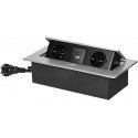 Orno Baldų lizdas įleistas į stalviršį plokščiu frezuotu kraštu, USB įkroviklis ir 1,5 m laidas, 2x2P+Z (Schuko), 2xUSB (tipas A