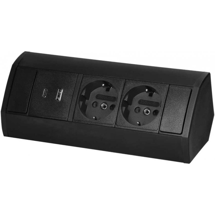 Orno Socket in furniture 2x2P+Z (Schuko), 2xUSB (typ A+C 2.4A), black – 2