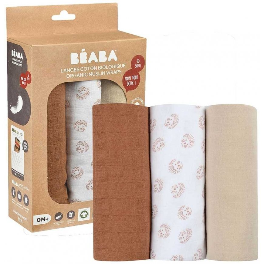 BEABA COTTON 3 PCS. DIAPER SET, HEDGEHOG – 5