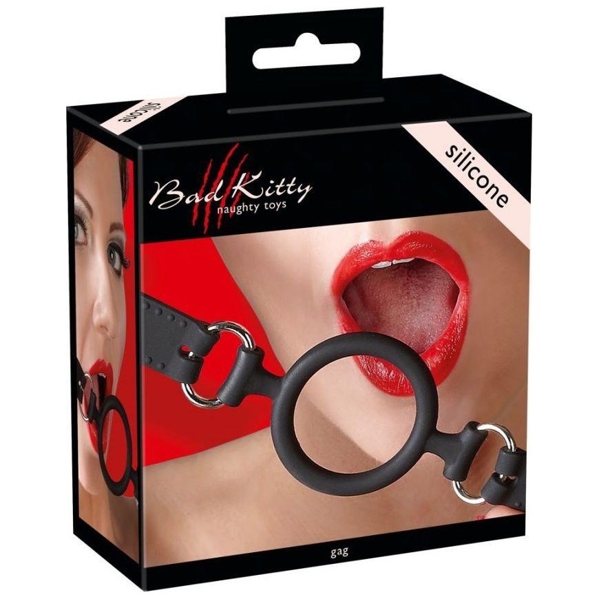 Bad Kitty - Juodas Silikonowy Knebel Otwarty