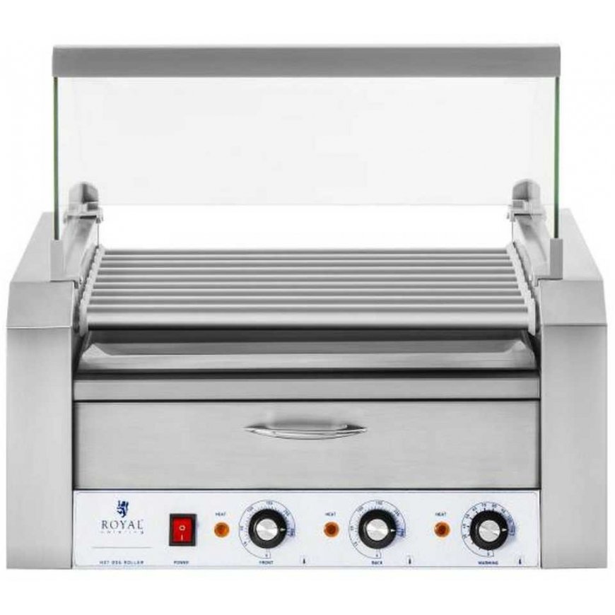 Roller roll grill with lid and heating drawer for buns 16 HotDog sausages 2200W 230V Royal Catering – 2