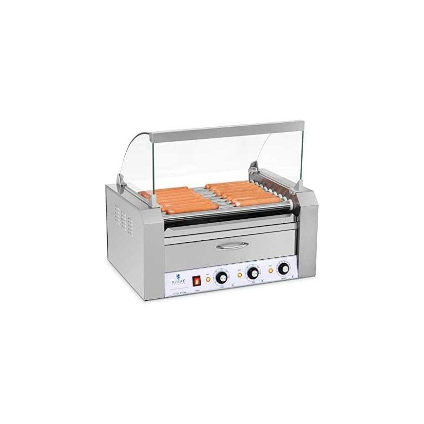 Ritininis ritininis grilis su dangteliu ir kaitinimo stalčiumi bandelėms 16 HotDog dešrelių 2200W 230V Royal Catering – 4