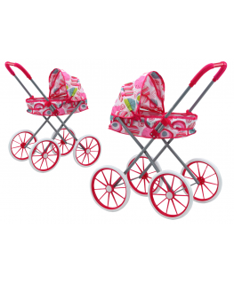 Lean Toys Doll Stroller Large Wheels Foldable Pink Patterns