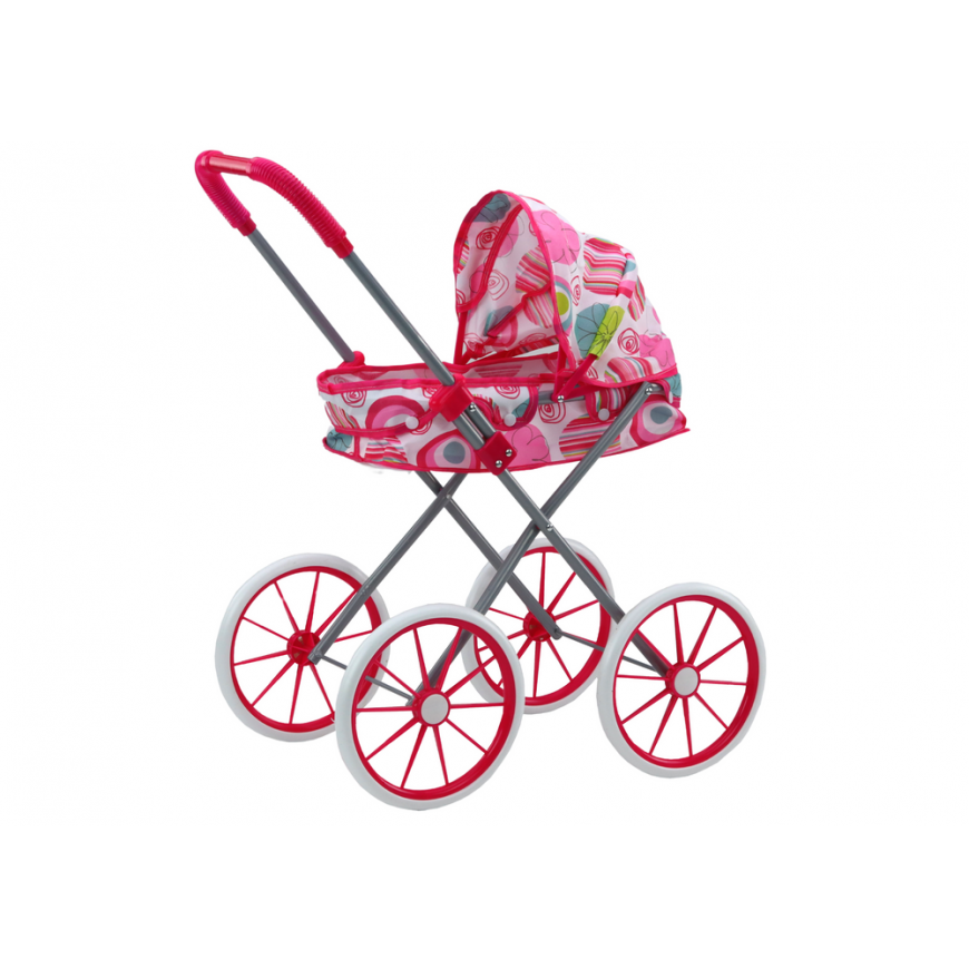 Lean Toys Doll Stroller Large Wheels Foldable Rožinė Patterns – 2