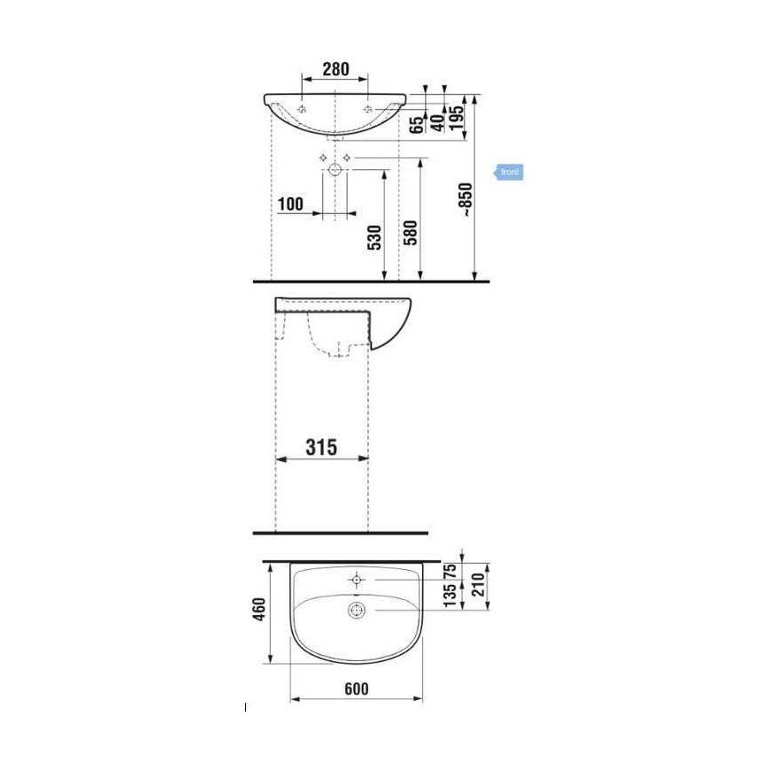 Washbasin JIKA LYRA PLUS, 600×460 mm