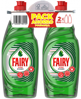 Dishwashing liquid Fairy Fairy Ultra Poder Lavavajillas Concentrado Lot 650 ml (2 x 650 ml)
