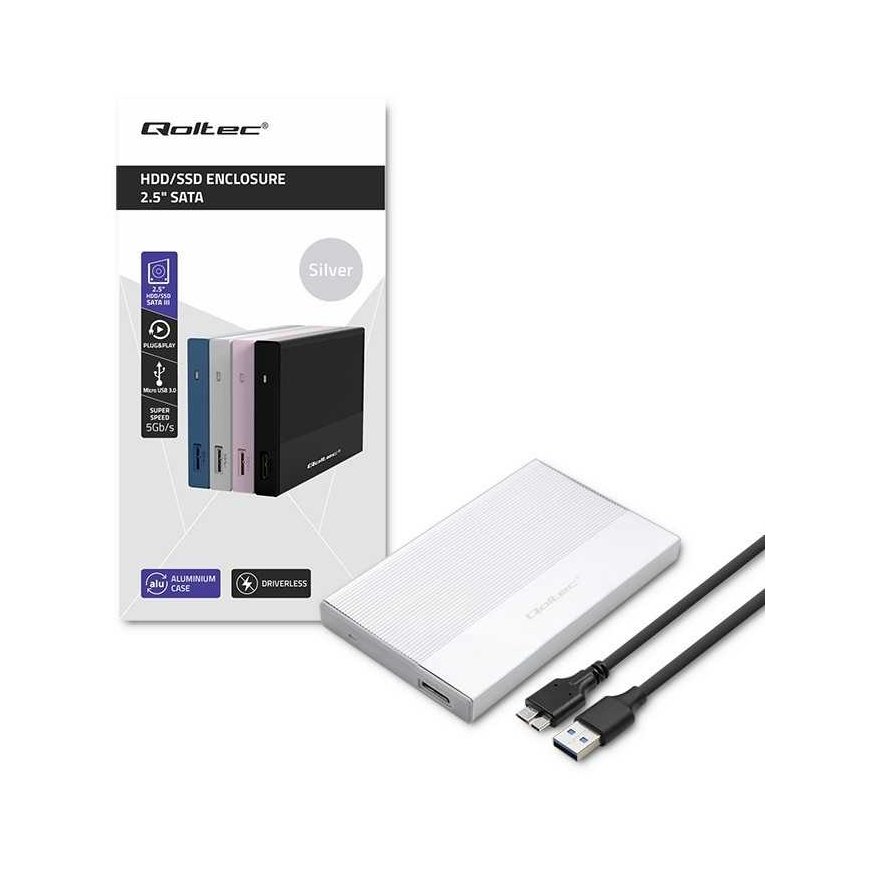 Qoltec Obudowa | kieszeń na disk ssd hdd 2.5 cal| sata | usb 3.0 | super speed 5gb/s | 2tb | silver – 2