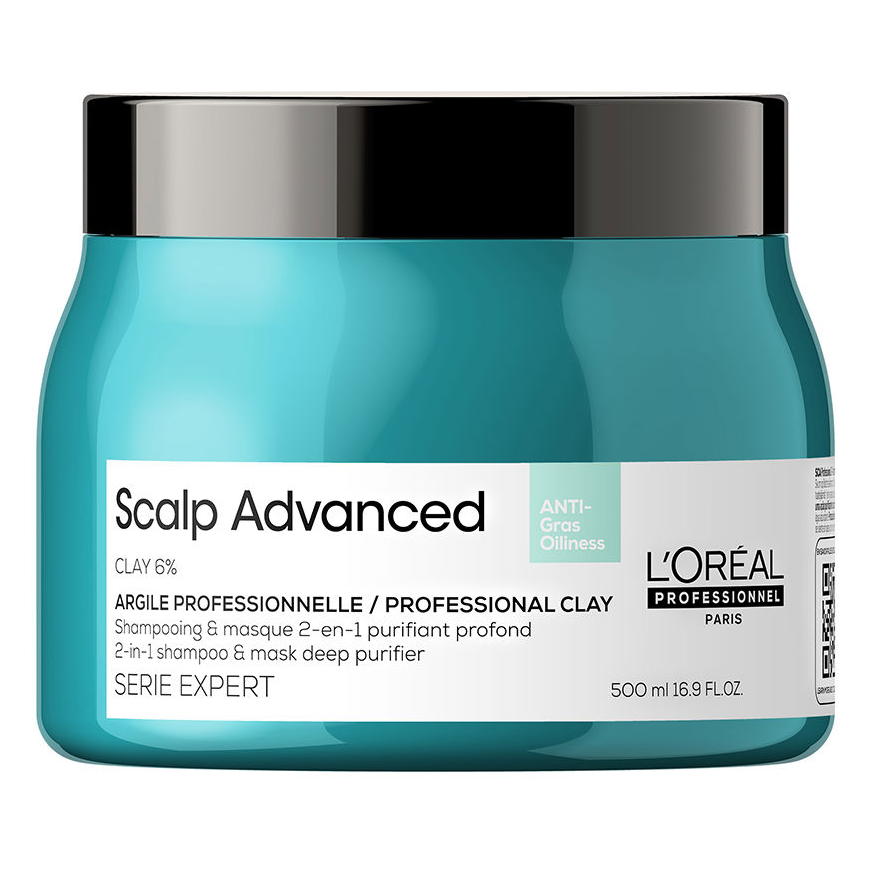 Valomoji kaukė – šampūnas riebiai galvos odai L’oreal Professionnel Scalp Advanced Anti-Oiliness 2in1 Deep Purifier Clay 500ml – 2