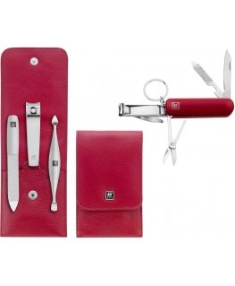 Travel set Zwilling Twinox - skórzane etui, 4 elements - Red