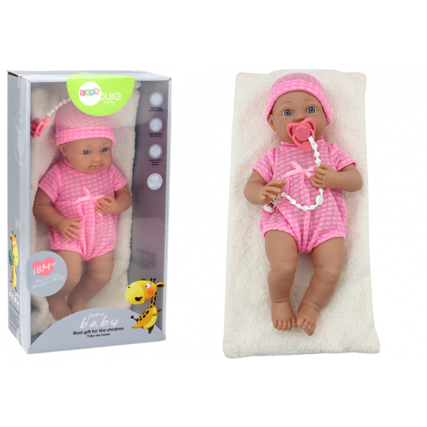 Lean Toys Baby doll in pink clothes, hat, pacifier, and blanket