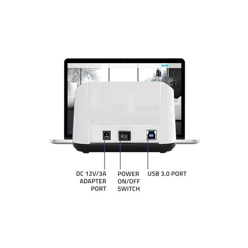 Stacionarus kompiuteris Qoltec Doko stotelė do dysków hdd ssd 2.5" 3.5" | sata iii | usb 3.0 | super speed 5gb/s | su funkcija k – 3