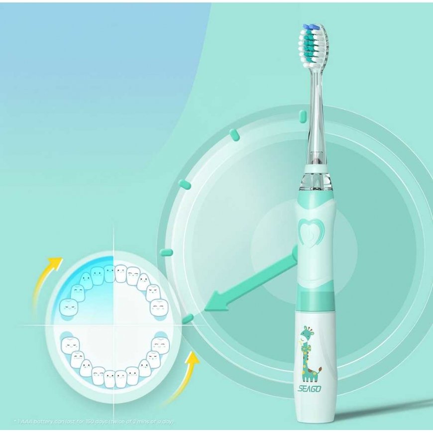 SEAGO children's sonic toothbrush, green, 1xAAA 1.5V (not included), 3 tips, SG-977 Green – 4