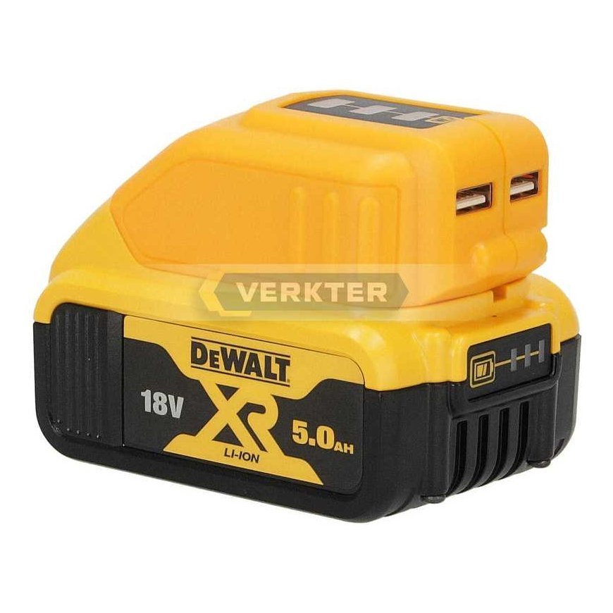 Akumuliatorių adapteris Ahlio tinka DeWalt 12-18V - USB (x2) tinka krauti telefono baterijoms