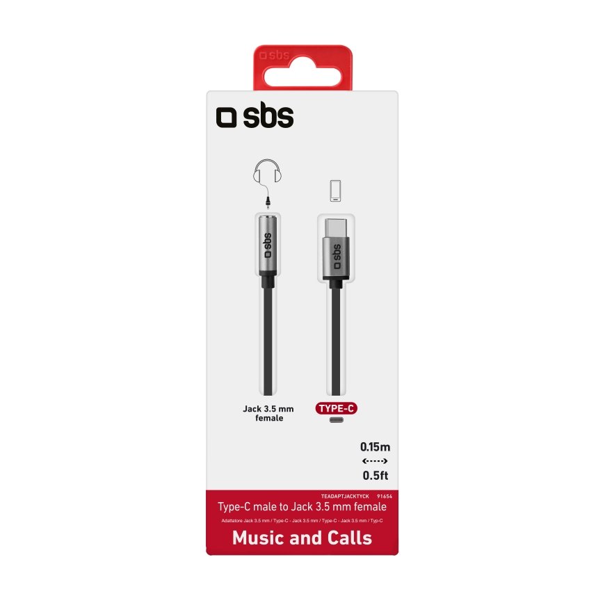 SBS TEADAPTJACKTYCK mobilo telefonu kabelis Melns 0,15 m USB C 3.5mm – 2