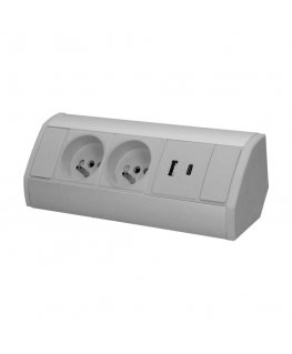 Orno Socket in furniture 2x2P+Z, 2xUSB (typ A+C 2.4A), grey-silver