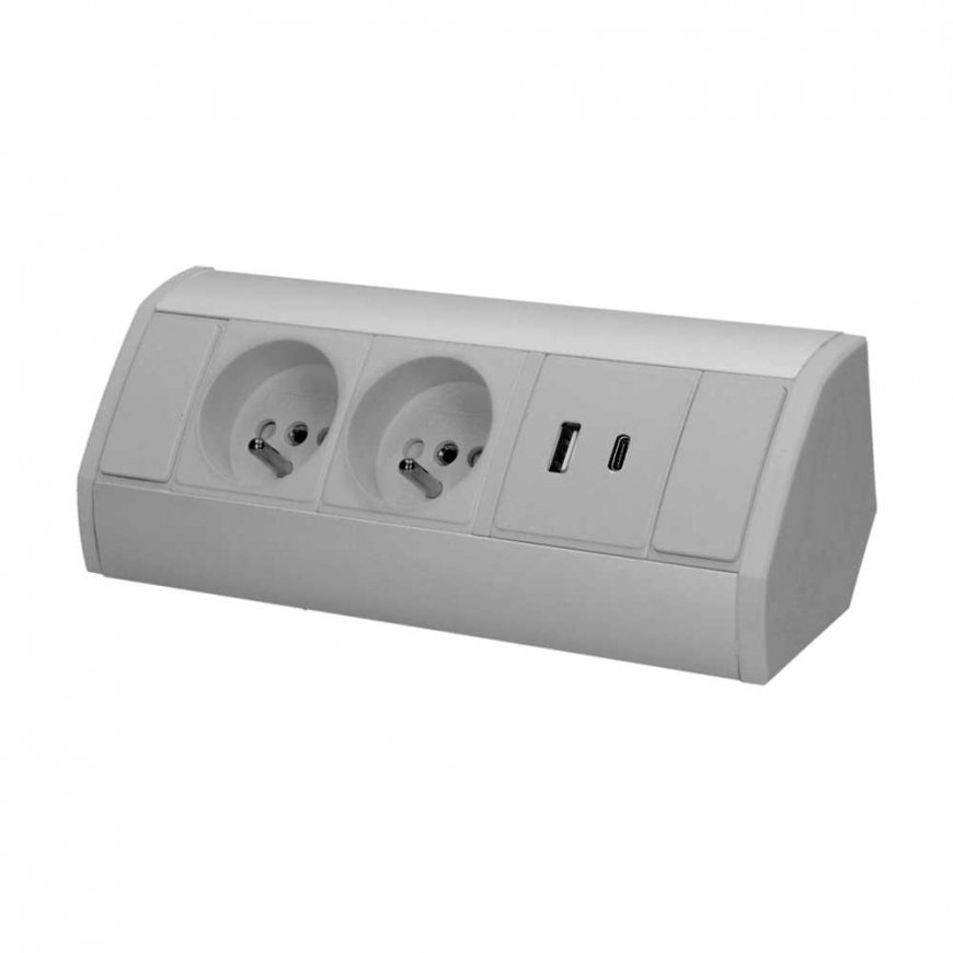 Orno Socket in furniture 2x2P+Z, 2xUSB (typ A+C 2.4A), grey-silver