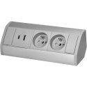 Orno Socket in furniture 2x2P+Z, 2xUSB (typ A+C 2.4A), grey-silver Orno Socket in furniture 2x2P+Z, 2xUSB (typ A+C 2.4A), grey-silver