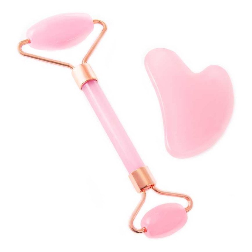 Pink Gua Sha Stone Rožinė Massager Set
