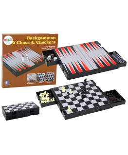 Lean Toys 3in1 Game Set Magnetic Board Chess Checkers Backgammon