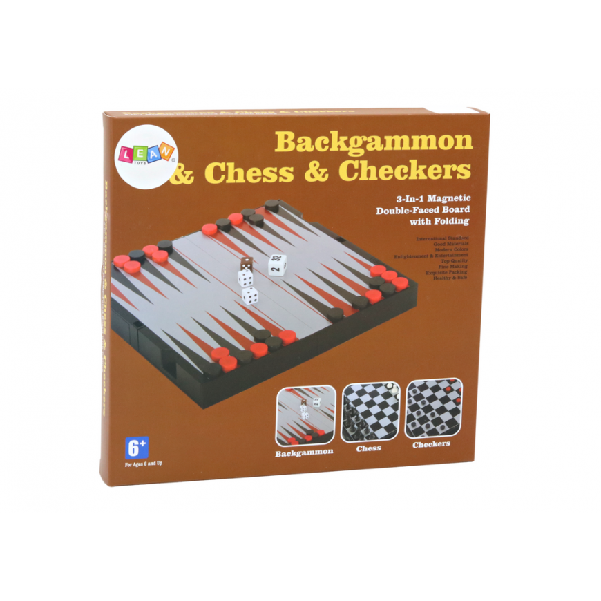 Lean Toys 3in1 Game Set Magnetic Board Chess Checkers Backgammon – 3