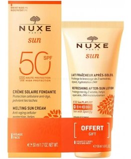 Set Nuxe: Sun Melting, Sunscreen Kreminis, For Face, SPF 50, 50 ml + Sun, Apsauga nuo saulės, After-Sun Lotion, 50 ml