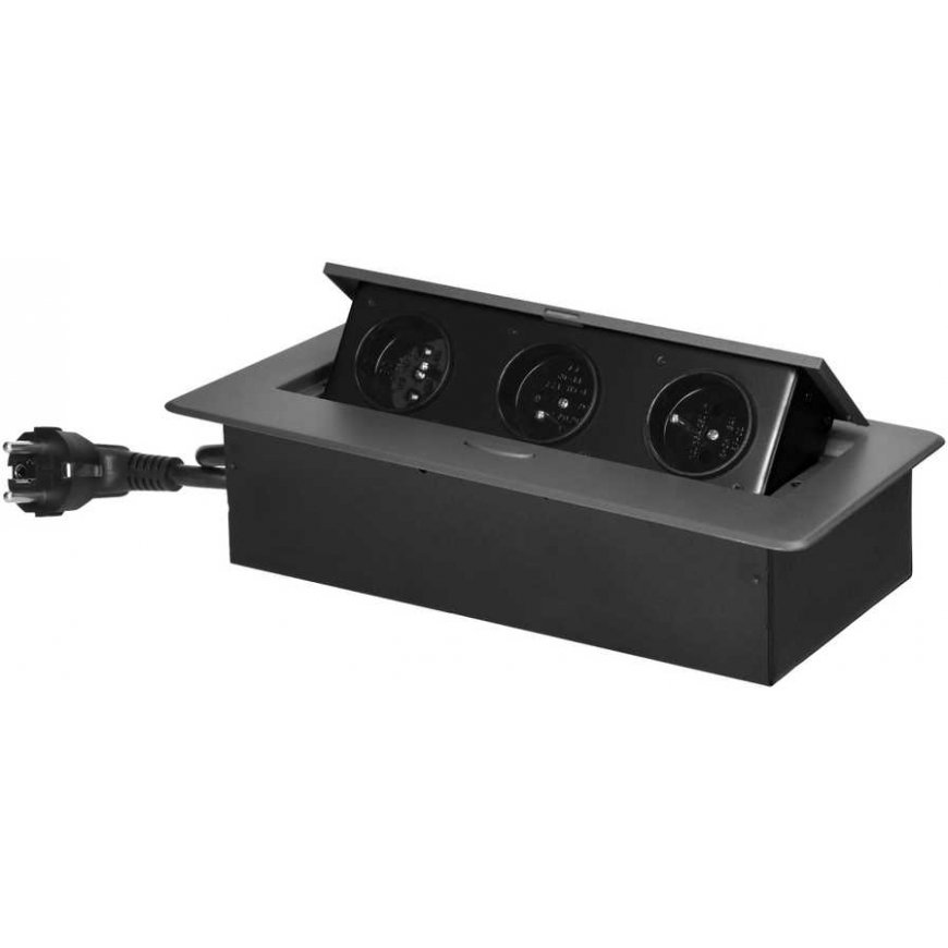 Orno Furniture socket recessed into the table top with a flat milled edge and 1.5 m cable, 3x2P+Z, graphite – 3