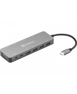 Sandberg 136-45 dokstacija Dok-ligzda USB Veids-C Alumīnijs