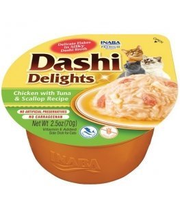 INABA Dashi Delights kana tuunikala ja kammkarbi puljong - kassi maius - 70 g
