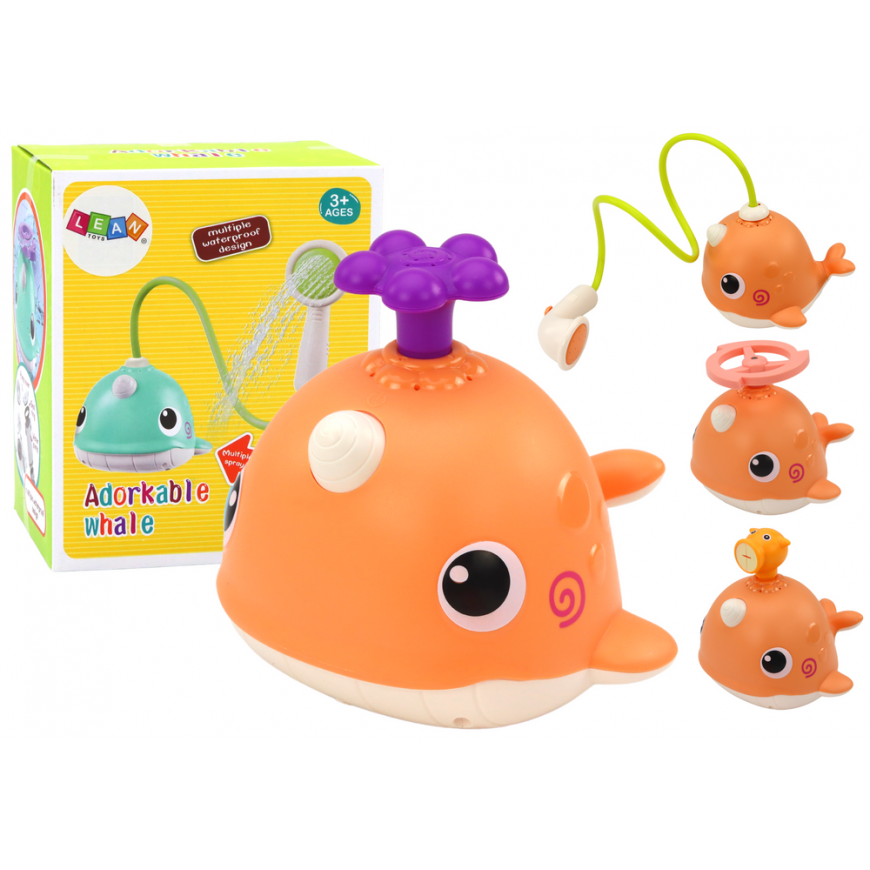 Lean Toys Whale Bath Toy 3 Tips Orange